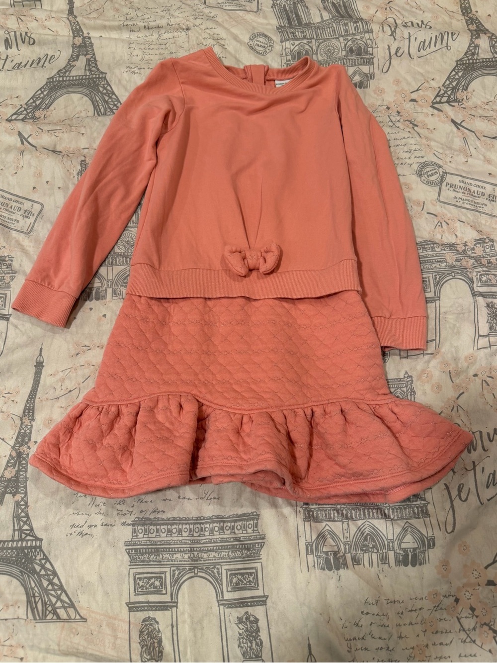 Polarn O. Pyret SwedenCoral Long-Sleeve Quilted Ruffle Dress 5-6 YRS
